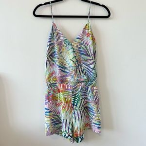 Parker Romper Multicolor Rainbow Tropical Leaves 100% Silk Size XS